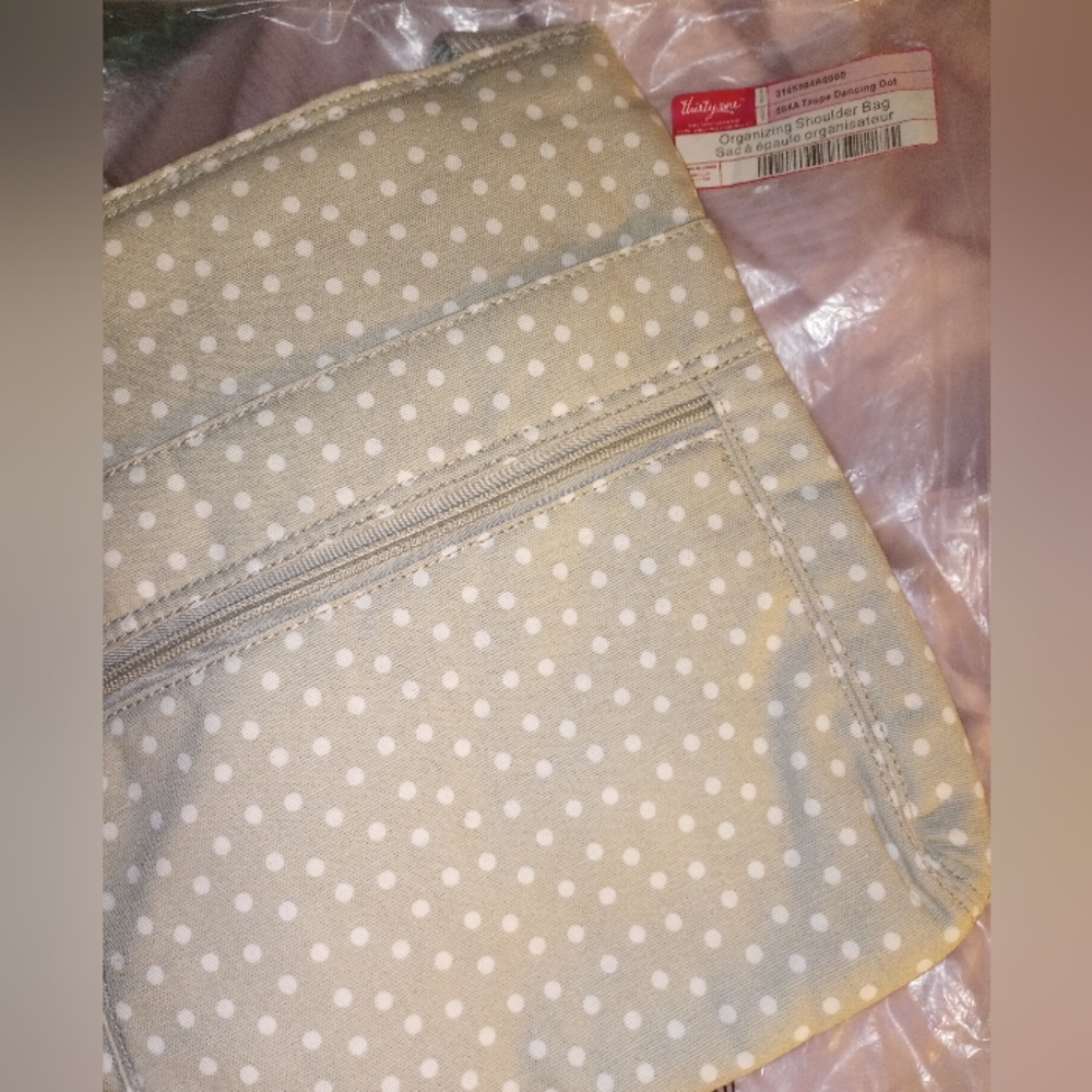 Thirty-One Taupe Polka Dot Organizing Shoulder Bag